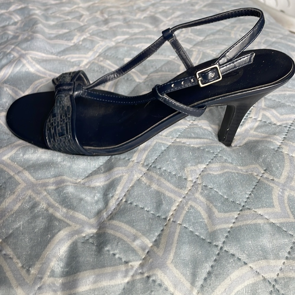 Navy blue sling back 3 inch heel